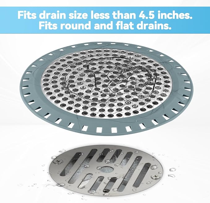 Shower Drain Hair Catcher,Aluvor Shower Drain Cover Bathtub Drain Strainers Weighted Metal Hair Trap Stopper Sink Protector Filter Bathroom Flat Strainer Stopper (Greyishblue) | Weighted Metal Hair Trap Stopper Sink Drain Protector Filter Bathroom Flat...