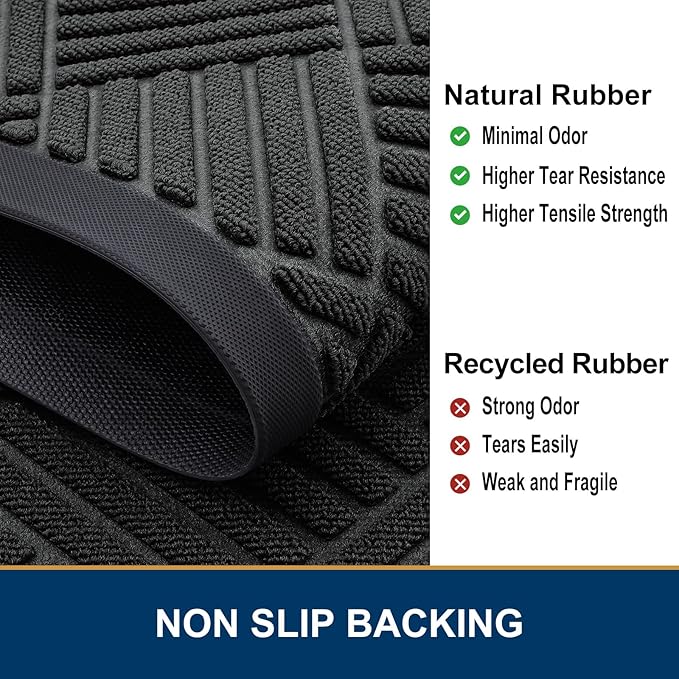 Smiry Front Door Mat Outside Entrance, Heavy Duty Outdoor Indoor Natural Rubber Doormat, Non Slip, Trap Dirt and Moisture, Easy Clean, Low Profile Patio Porch Entryway Mat, 59x23, Black