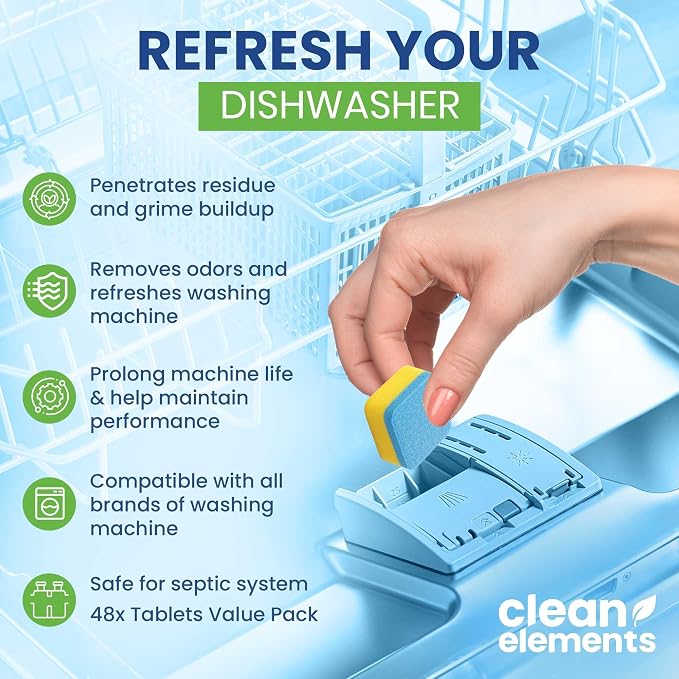 Dishwasher Cleaner Tablets & Deodorizer – 48 Pack (2 Year Supply) Deep Cleaning Descaler Pods, Removes Limescale, Hard Water, Calcium, Grease & Odor, Septic Safe Heavy Duty for Dish Washer