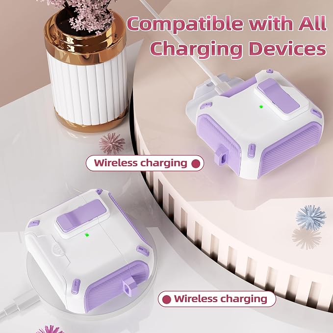 for AirPods 3 Case with Lock Phone Stand Magnetic Lid, Pur+White | Compatible with Apple AirPods 3rd Generation (2019) Case with Cleaner Kit & Carabiner, Powerful Drop Protection