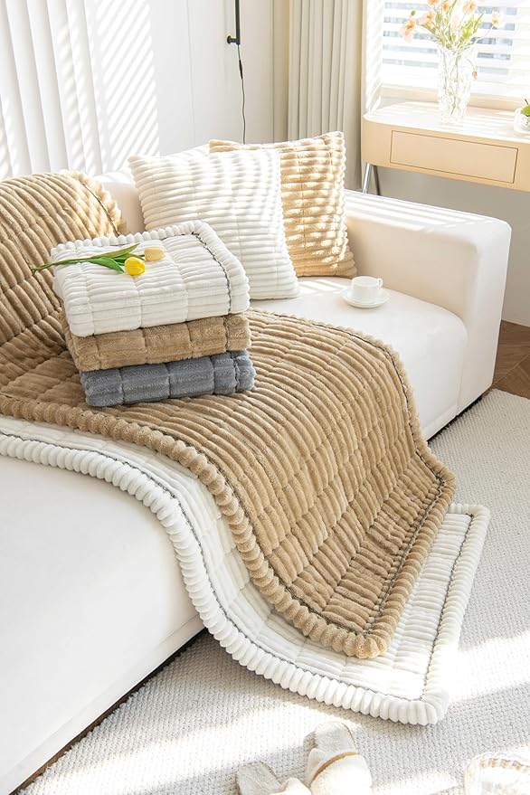 OTOB Couch Cover for Dogs Washable, Non Slip Funny Pet Couch Covers Sofa Slipcovers Cushion Mat, Plush Soft Cozy Pet Friendly Furniture Protector, All Seasons (Cream, 23.6" x 47.2")
