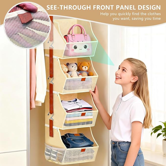 Fabric Hanging Closet Clothes Organizers and Storage Detachable 4 Tier | Hanging Clothes Organizers for Bedroom,Dorm,RV,,Camper,See Through Front Panel,Space-Saving,Can Be Separated Individually