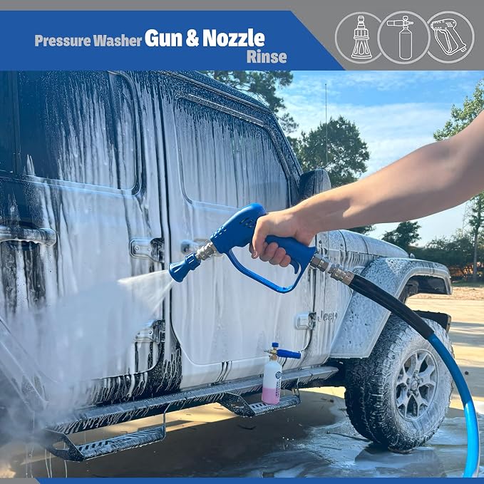 ESSENTIAL WASHER Short Pressure Washer Gun Swivel with Pressure Washer Foam Cannon Kit | Comes with Quick Connects and Nozzle Guard Tip
