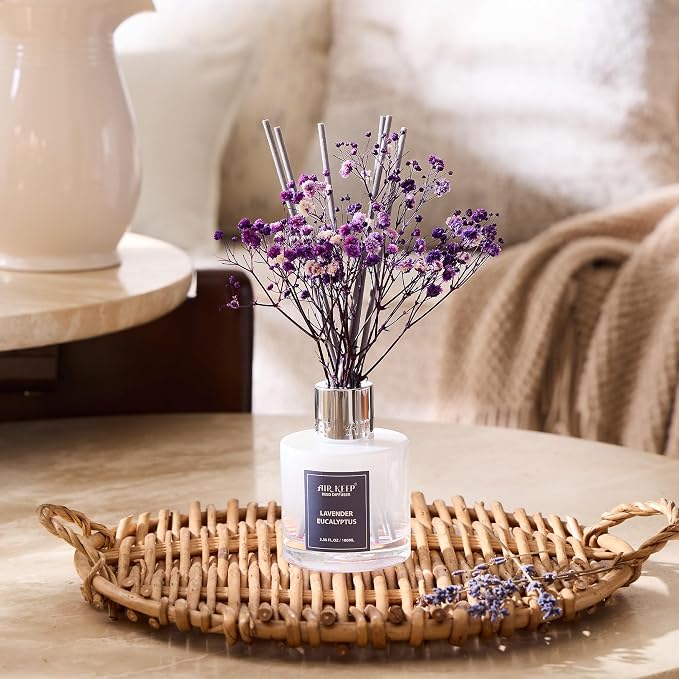Reed Diffuser Set,3.38 fl oz (100 ml) - Lavender Eucalyptus Oil Diffusers with 8 Reed Sticks, Home Fragrance Reed Diffuser for Bathroom Shelf Decor