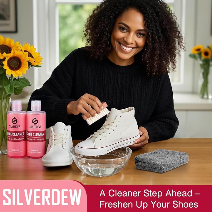 4PCS Shoe Cleaning Kit, Pink | 16oz Sneaker Cleaner, Nylon Brushes, Microfiber Towel, For Leather, Canvas, Mesh, Rubber & Synthetic Materials