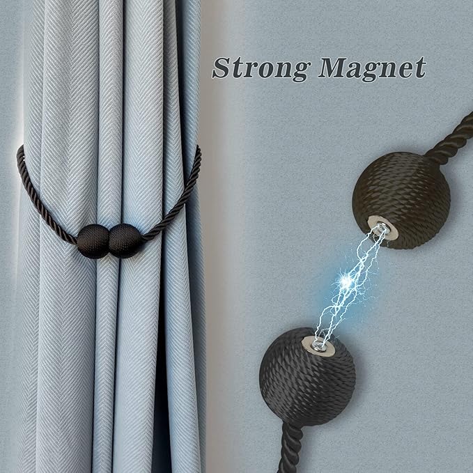 Hion Magnetic Curtain Tiebacks Dark Brown 6 Pack, Curtain Tiebacks Buckles Holdbacks Holders Hooks Clip for Home Bedroom Office Decorative Thick or Thin Curtain