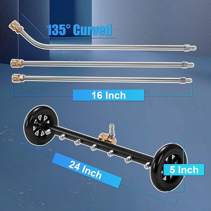 Tool Daily 24" Undercarriage Cleaner & Water Broom, 7 Nozzles, 1/4" QC | Fits Most Pressure Washer Wands, Pivoting Coupler Switches Modes, For Driveways, Decks, Patios, 4000 PSI