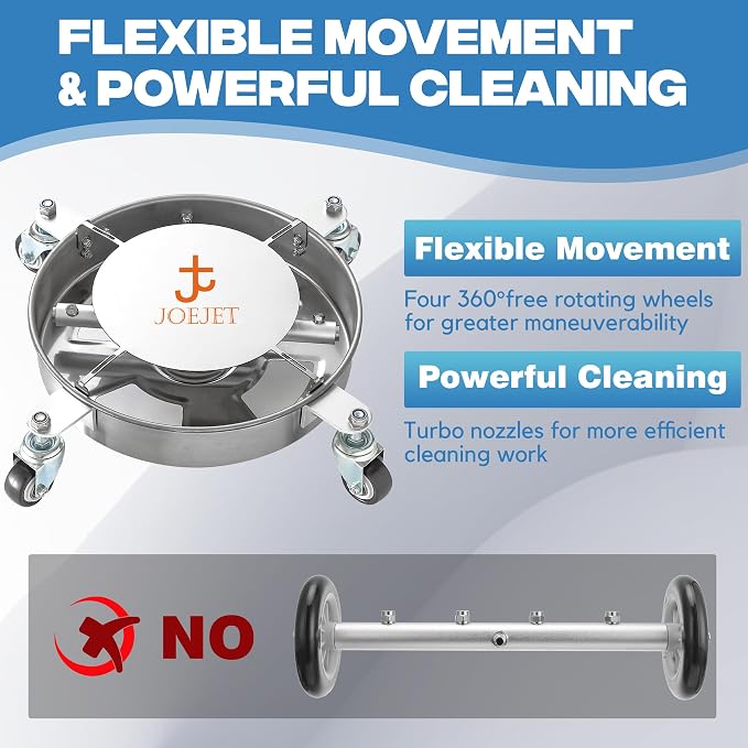 JOEJET Undercarriage Pressure Washer Attachment with 3 Extension Wands | Undercarriage Cleaner with 4 Wheels, 14 Inch Under Car Washer, 4000 PSI
