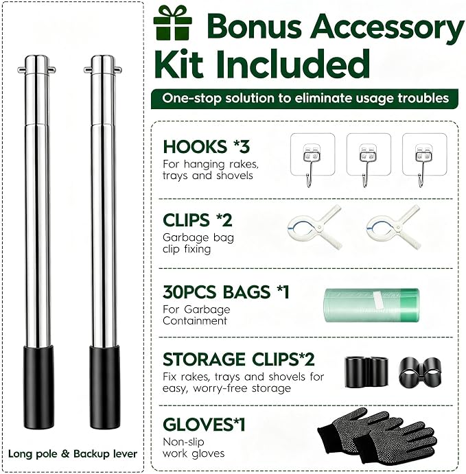 Pooper Scooper，Long Handle Dog Pooper Scooper，No More Bending , Easy to use | Easy to install,Upgraded Toothed Scooper，Free Extension Pole， Ideal for Yard, Lawn, Dirt & Gravel Ground，for Small-Medium Dog