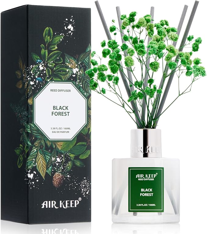 Reed Diffuser Set,3.38 fl oz (100 ml) - Black Forest Oil Diffusers with 8 Reed Sticks, Home Fragrance Reed Diffuser for Bathroom Shelf Decor