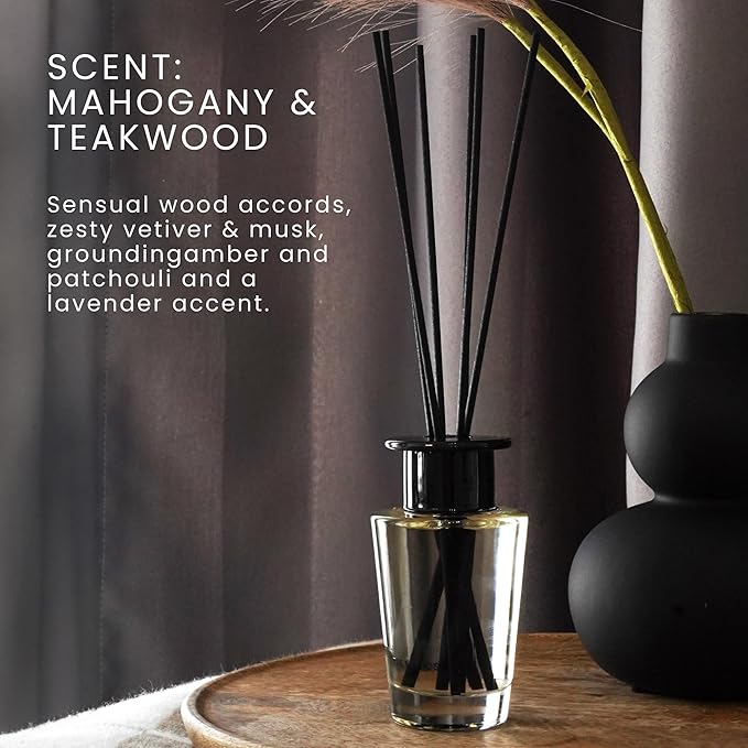 The Magic Scent Mahogany & Teakwood Oil Reed Diffuser Set, 3.4 Fl Oz | Premium Fiber Reeds for Gentle Dispersal. Lasting for Up to 2 Months. Natural, Non toxic Reed Diffusers for Home.