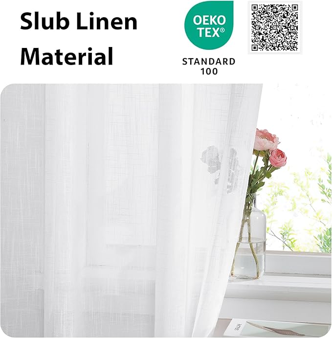 NICETOWN Door Curtains for Sliding Glass French Door, Farmhouse Linen Cutains for Kitchen Light Filtering Rod Pocket Small Window Covering with Tieback, 12" W x 72" L, White, 1 PC
