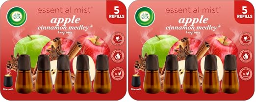 Air Wick Essential Mist Refill, 5 ct, Apple Cinnamon, Essential Oils Diffuser, Air Freshener (Pack of 2)