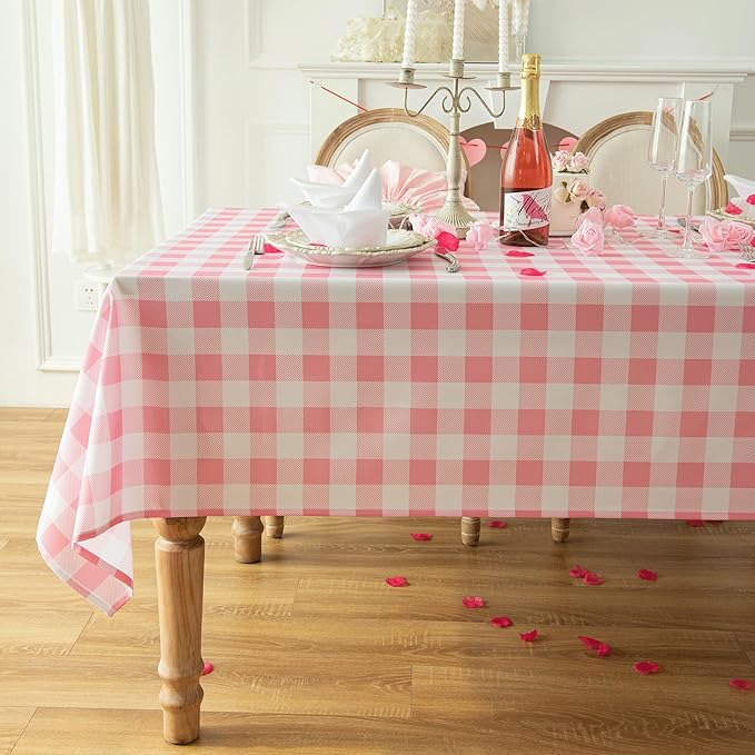 Classic Gingham Tablecloth Fabric - Oblong 58x120 Water Resistant Chequered Pattern Table Cloth for Indoor/Outdoor Use - Tabletop Cover for Birthday, Picnics, Gardens, and Parties