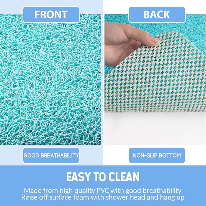 Non-Slip Bathtub Mat, Anti Slip Shower Mat, Fast Drying Bathtub Mats, Foot Scrubber Mat, Anti Slip Mat for Tub, Floor, Bathroom, Kitchen, Home, Hotel (Turquoise Blue 24"×24")