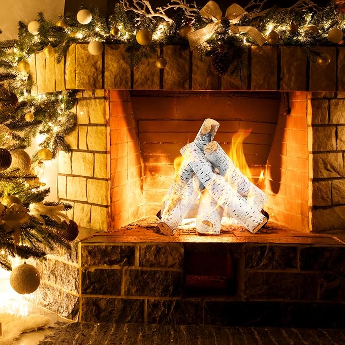 Skyflame 6 Piece Ceramic White Birch Wood Logs for Fire Pit Fireplace | Gas Fireplace Logs Set, Indoor/Outdoor Gas Inserts, Ventless, Fire Table