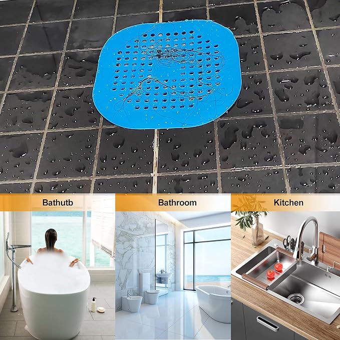 Bovinde Hair Drain Catcher,Square Cover for Shower 2 Pack (Blue) | Drainer Cover Silicone Hair Stopper with Suction Cups,Protector Accessories,Easy to Install Suit for Bathroom,Bathtub,Sink