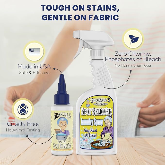 Grandma's Secret Laundry Spray - Chlorine, Bleach and Toxin-Free Stain Remover for Clothes - Fabric Stain Remover Removes Oil, Paint, Blood and Pet Stains – 16 Ounce