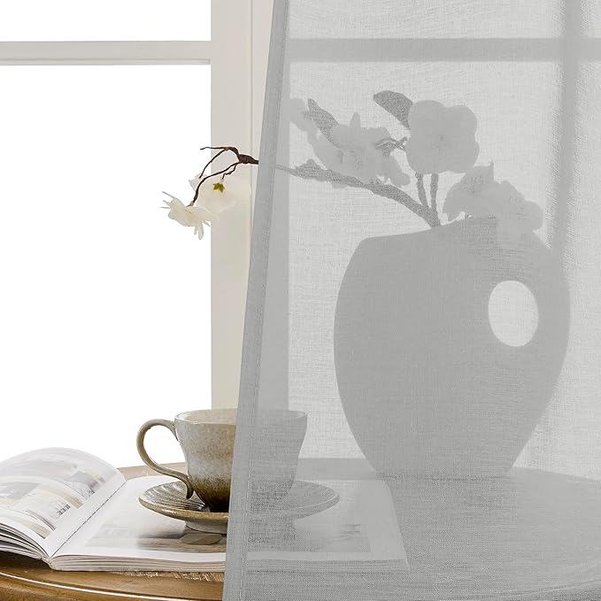 Tollpiz Sheer Door Curtains Closet Linen Textured Curtains Sheer Doorway Light Filtering Voile Rod French Door Pocket Curtain Patio Glass Door, 25 x 72 inches Long, Silver Grey, Set of 1 Panel