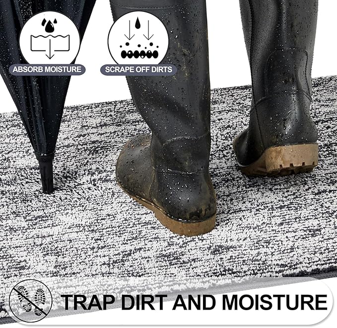 REFETONE Doormat, 36"x59", Indoor, Dark Grey - Absorbent, Non Slip, Machine Washable, Resist Dirt, Low-Profile Entry Rug for High-Traffic Areas