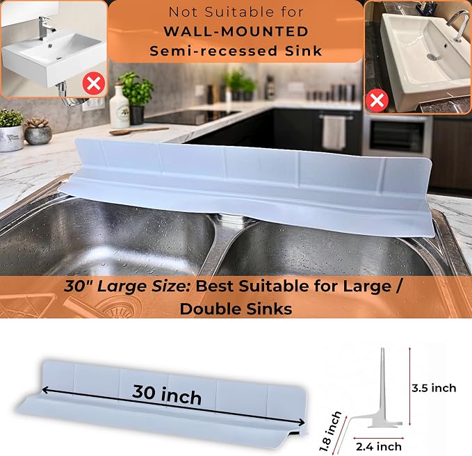 MessOut Sink Splash Guard | Premium Korean Silicone | 3 Practical Sizes for Maximum Coverage |Solution for Mess Free Dish-washing | Super Strong Suction to nearly all Shelf-tops.