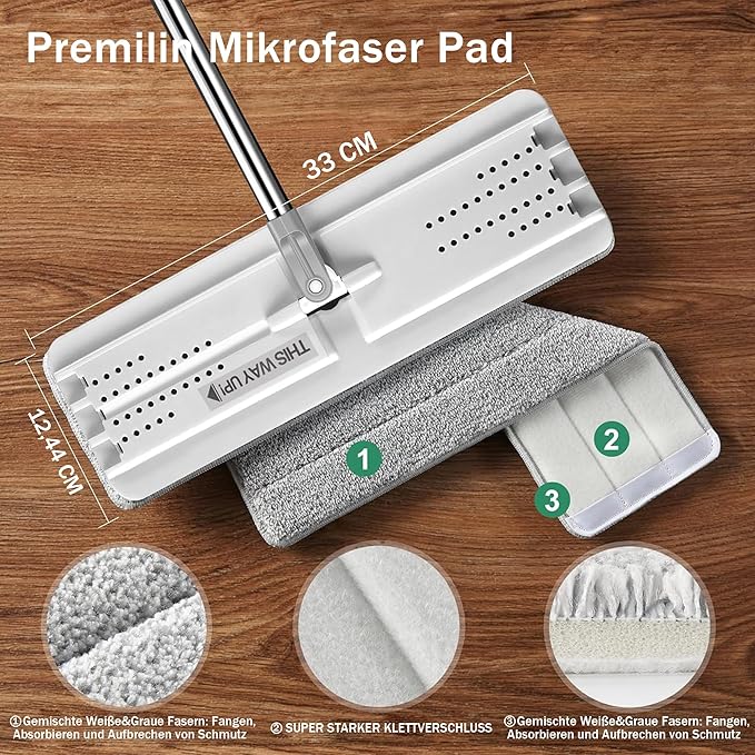 JOYMOOP Flat Mop with Microfiber Pad, 50" Handle and Flexible 13" Head for Floor Cleaning, White