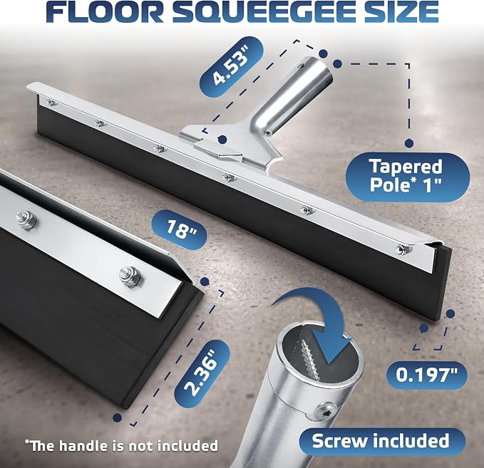 Garage Floor Squeegee 18’’, Neoprene Blade Asphalt Squeegee, Taper Pole Connection - Handle Sold Separately for Tiles, Concrete and Asphalt