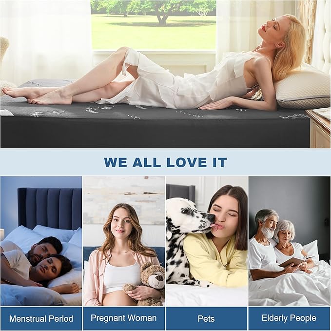 BEDLORE Twin XL Size Mattress Protector Waterproof, Mattress Pad Fitted 6-15 Inch Deep Pocket, 3D Air Fabric Soft Double Bed Mattress Cover Noiseless Washable for Home, College Dorm, Gray