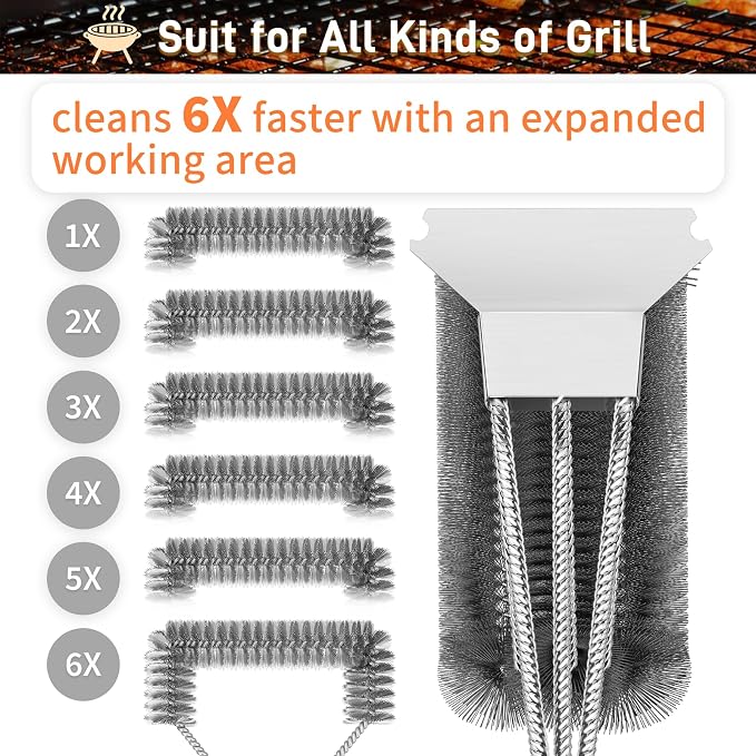 Grill Brush and Scraper-18 Adjustable Handle Safe BBQ Grill Brush for Outdoor Grill-Deep BBQ Clearning Brush wih Bottle Operner Extra Strong Grill Cleaner Accessories for Gas/Charcoal Grilling Grates