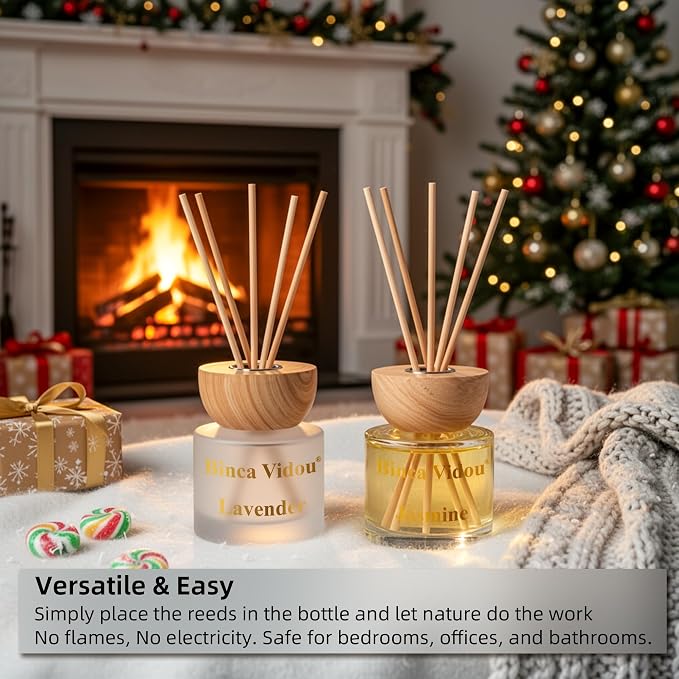 Reed Diffuser Set, Binca Vidou Lavender & Jasmine Natural Scent Oil Diffusers with Sticks for Home Office Bathroom Aromatherapy Decor 3.38oz x 2