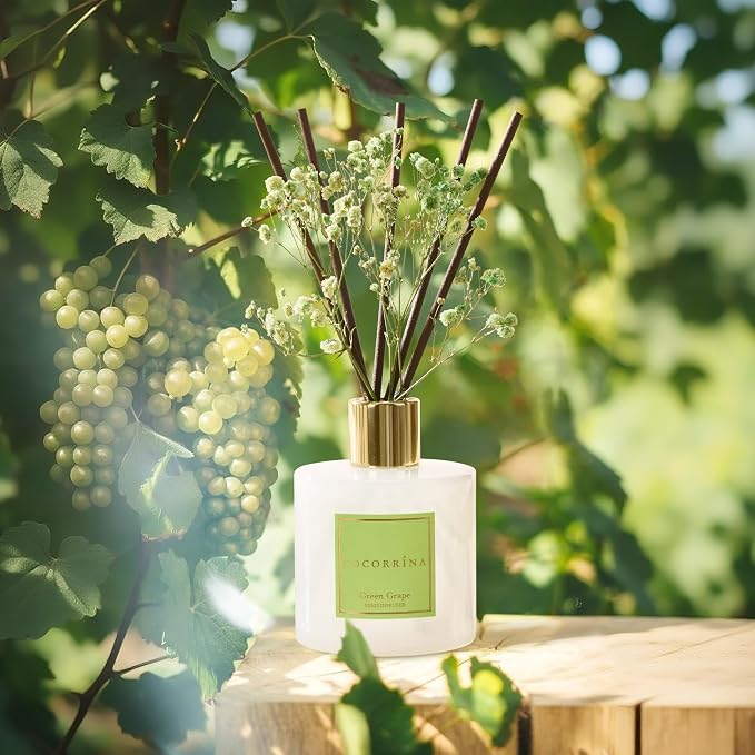 Reed Diffuser - Green Grape 6.7 fl oz Reed Diffuser with Sticks, Home Bedrrom Bathroom Shelf Decor