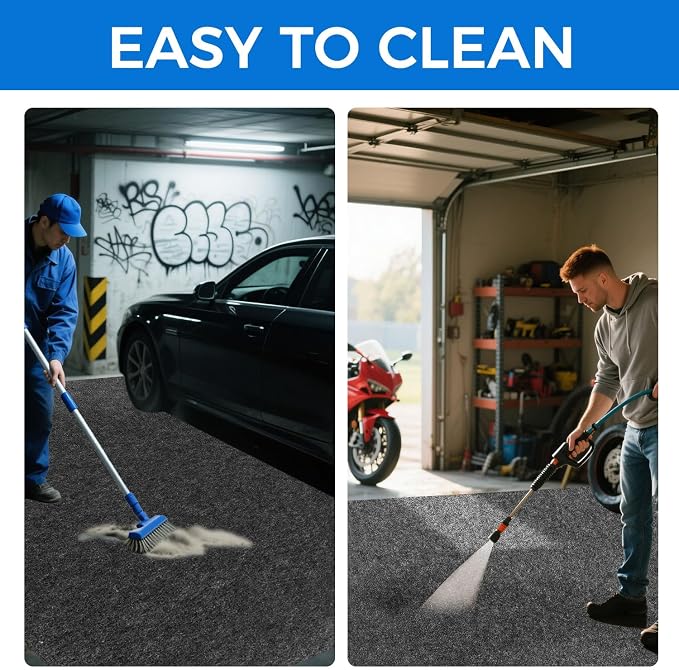 17'x7.45" Heavy Duty Garage Floor Mat with Adhesive Backing - Garage Floor mats for Under car， Garage Rugs and mats，Oil & Waterproof Non-Slip Protective Flooring for Under Cars