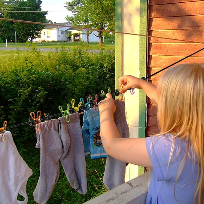 2 Pack Camping Clothesline Portable 12 Clothespins, Purple Camping Accessories Travel Clothesline for Outdoor Indoor, Retractable Clothes Line Elastic Clothesline for Camper Hotel Room