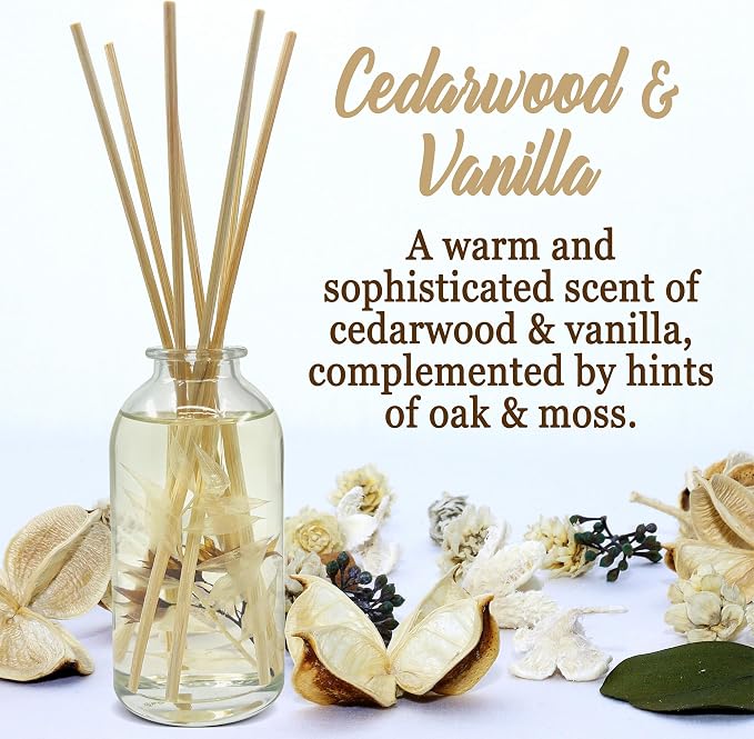 Reed Diffuser Set, Cedarwood & Vanilla - Bathroom Décor | Made with Essential Oils & Real Botanicals, Cedar, Oak and Moss, Made in the USA