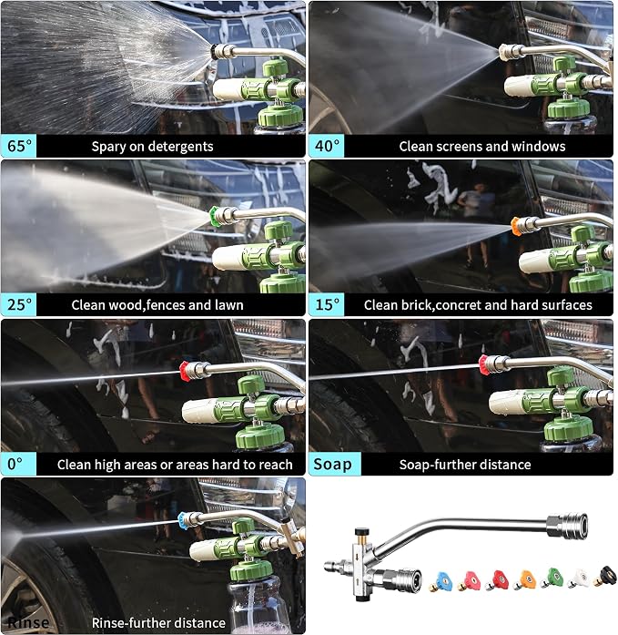FENG PAI Foam Cannon Dual-Connector Accessory, Pressure Washer Double Tip Attachment for Soap Cannon with 7PCS Pressure Washer Sprayer Nozzles for Car Wash,1/4" Quick Connect, Without Foam Cannon