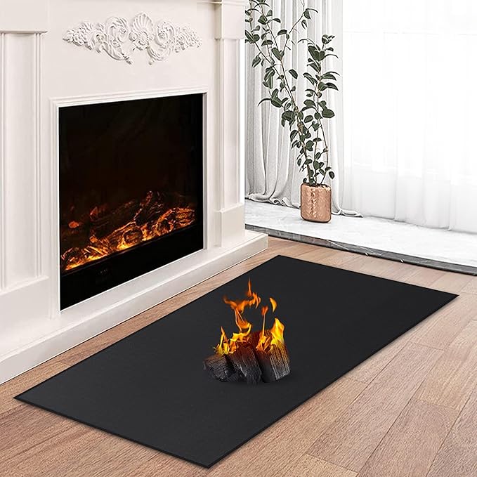 Hearth Rugs for Fireplaces Fire Resistant, 3'6'' x 2' x 0.04'', Black | 1800°F fireplace rugs fireproof, fiberglass fireplace mats fireproof protect floors carpets from sparks embers, easy to clean