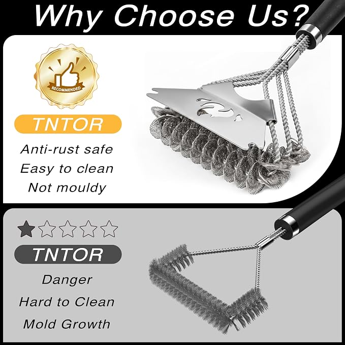 TNTOR Grill Brush Bristle Free with Scraper, 18" Handle BBQ Grill Brush for Outdoor Grill, Extra Strong Grill Cleaner Brush for Grill/Smoker/Gas/Charcoal, Father's Day Grill Gifts for Men/Dad