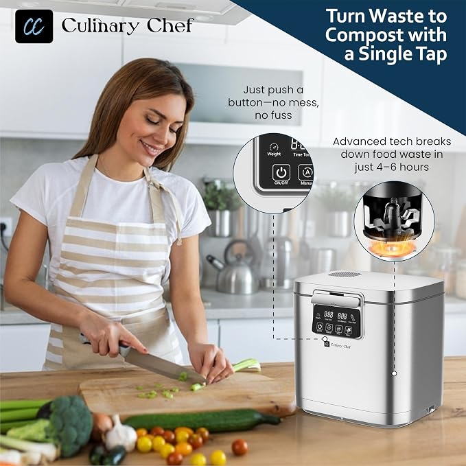 MAGNAVOX Home Culinary Chef Series, 1GALLON Smart Electric Food Waste Composter, Stainless Steel