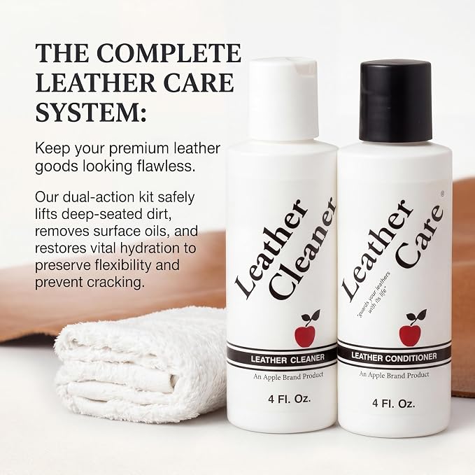 Apple Brand Leather Cleaner & Conditioner Kit, For Bags, Boots, Accessories | Wax-free cleaner and conditioner pair. Also for furniture, auto interiors, luggage and handbags.
