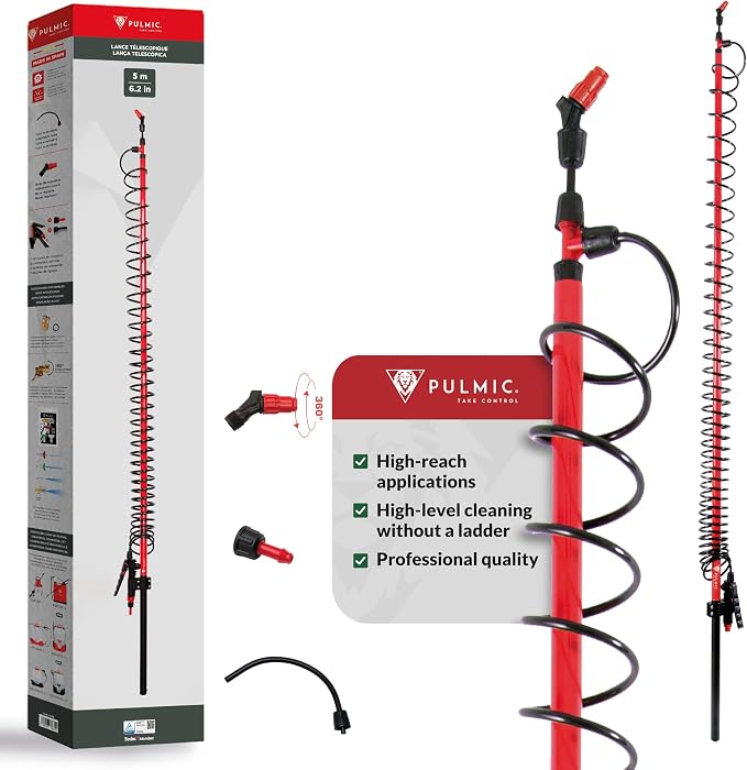 PULMIC Extensible Telescopic Sprayer Lance 16.4ft with Adjustable Nozzle - Ideal for Pesticides, Fertilizers, Roof & Gutter Cleaning, Tree & Garden Applications - Lightweight, High Reach Sprayer