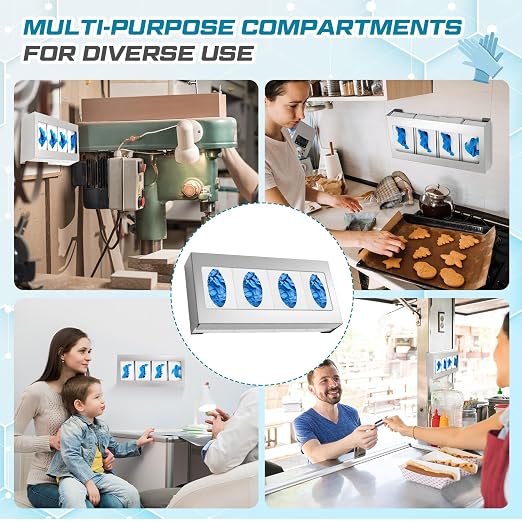 Blulu 1 Pack Glove Box Holder/Dispenser Stainless Steel Quad Wall Mounted Glove Box Organizer,10"H x 21"W x 3 3/4"D