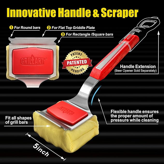 GRILLART SteamWizards Grill Brush Bristle Free, Seamless-Fit Scrub Scraper | Safe Durable Replaceable Head, Flexible Sturdy Handle, For All BBQ Grates, Heat-Resistant, Steam Cleaning Tool, Daddy Gifts