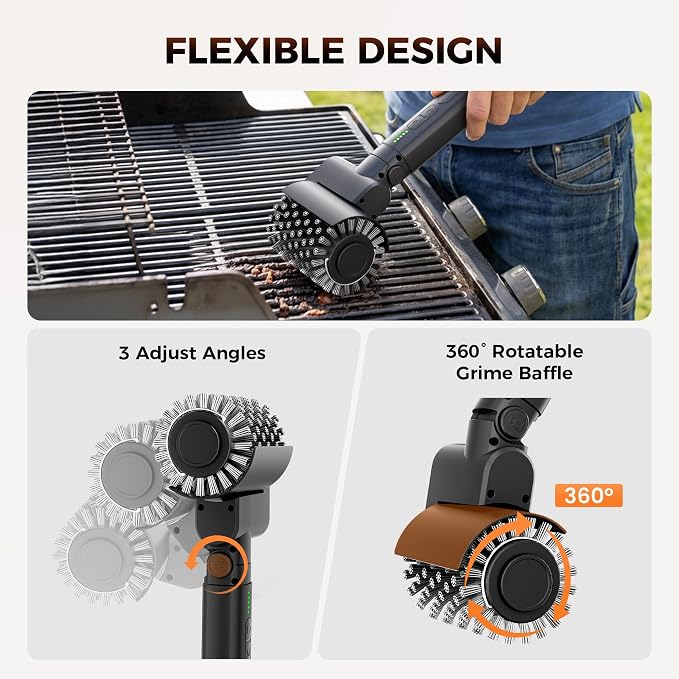 Leebein Electric Grill Brush for Outdoor, 2026 TikTok BBQ Grill Cleaner with 3 Heads, 3-Speed & Angle Adjust Cordless Rotary Grill Brush, 150Mins Runtime Grill Cleaning Brush for Barbecue Grates