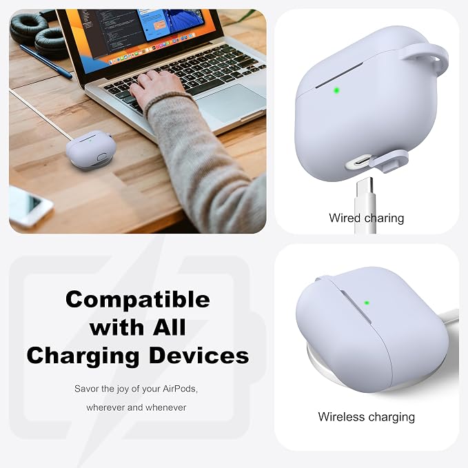 for AirPods Pro 2 Case, Soft Silicone Protective Cover with Keychain and Cleaning Pen, Compatible with AirPods Pro 2nd/1st Generation, Supports Wireless Charging, Light Grey