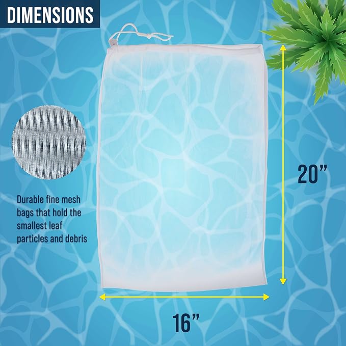 U.S. Pool Supply Fine Mesh Filter Bags for Leaf Vacuum Pool Cleaners, 2 Pack - Large 16" x 20" Replacement Net Bags, Locking Cord, Holds Leaves, Debris - Universal Fit, Leaf Terminator, Eater, Gulper
