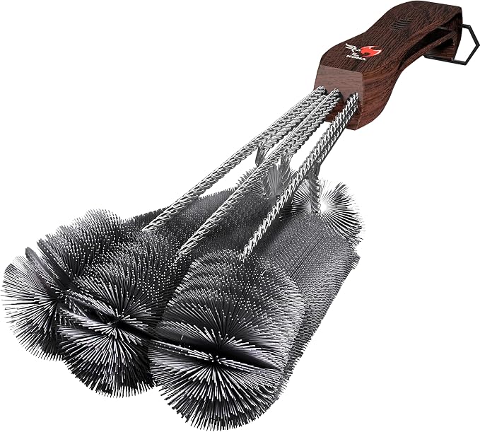 Kona 360 Clean Grill Brush - 18 inch Best BBQ Grill Brush - Wood Grain Designer Handle - Stainless Steel 3-in-1 Grill Cleaner Provides Effortless Cleaning