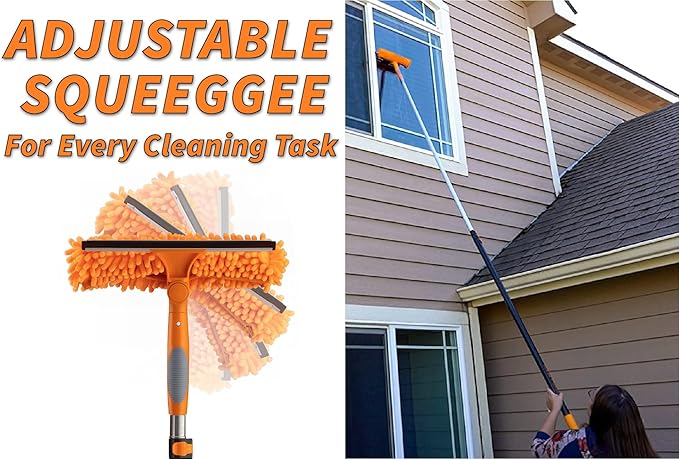 30 Foot High Reach Duster Kit with 5-24 ft Extension Pole for Cleaning | High Ceiling Dusting & Window Cleaning Kit with Telescopic Pole, Window Washer Squeegee, Cobweb Duster, Fan & Feather Dusters