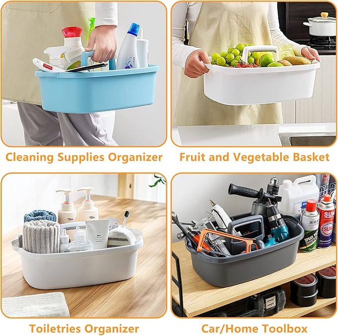 Cleaning Caddy Organizer with Handle, Storage Basket/Totes Portable for Bathroom Supplies, Cleaning Products, and Sink Tool.(Translucent Gray×2, 2 Pack)