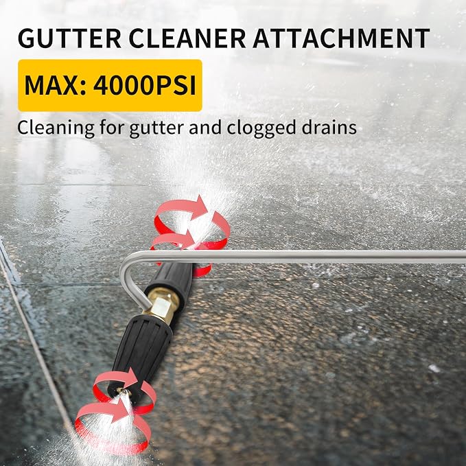 Pressure Washer Gutter Cleaner Attachment with 1/4'' Quick Connect | POHIR Rotating Pressure Washer Turbo Nozzle, Extension Wand for Cleaning Brick&Concrete&Vinyl Surfaces, Max 4000PSI