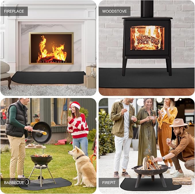 INNO STAGE Fireplace Rugs Blanket Fire Resistant 20 X 40 X 0.04 Inch | D Shape, Fire-proof Hearth Mat Carpet, Protector in Front of Stove, Decks, Indoor, Outdoor, Fire Pit, Grill&Floor